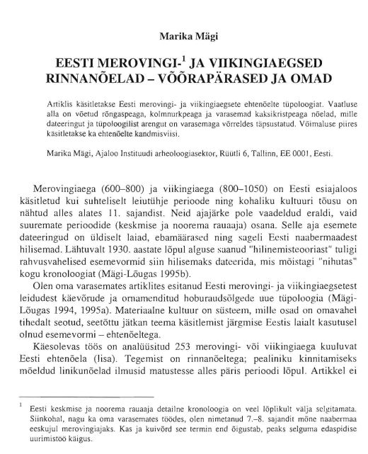 Decorative pins of the merovingian and viking ages in Estonia: foreign ...
